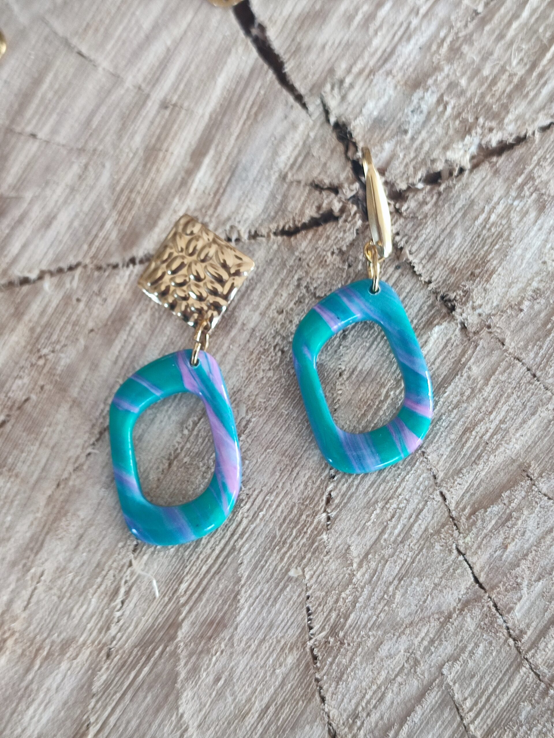 Boucle Isis vert & rose violet