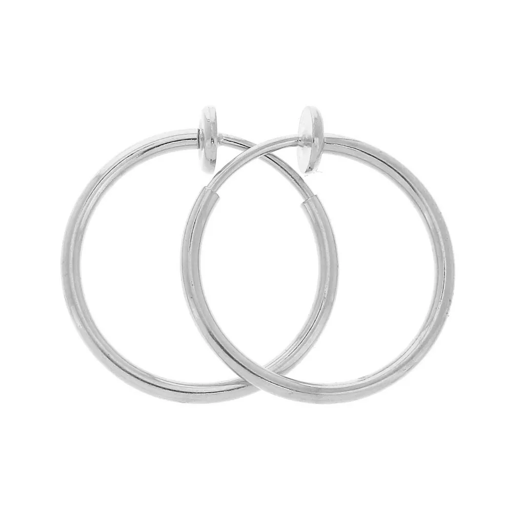 Créoles argentées clip pour oreilles non percées 20 mm
