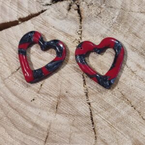 Boucle Coeur marbré rouge et noir