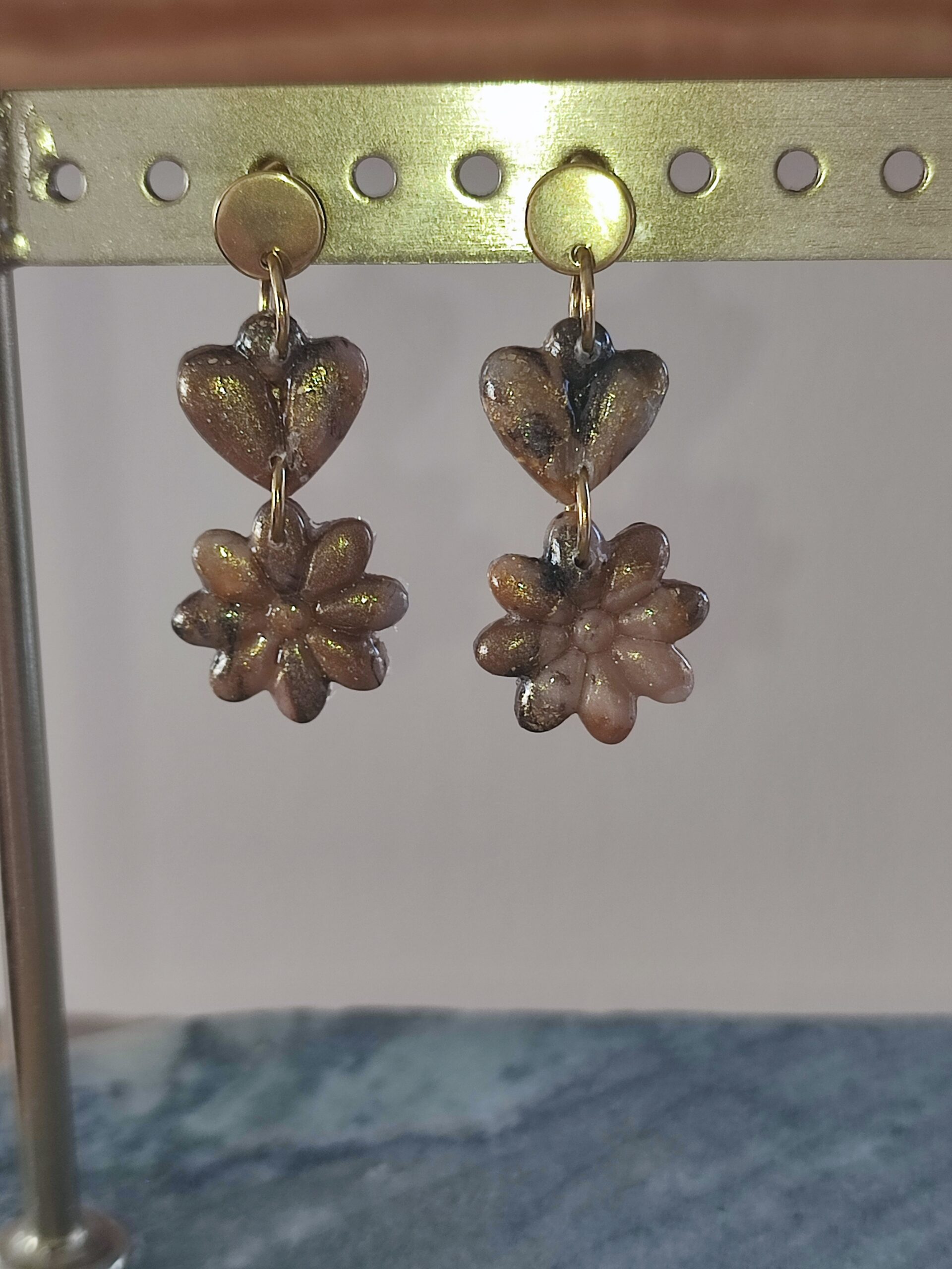 Duo cœur fleur bronze