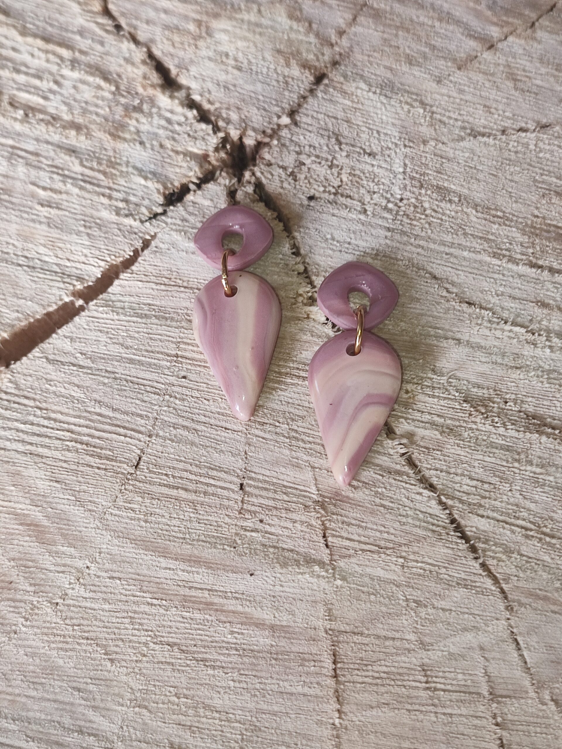 Pampille duo goutte marbré rose & beige – Image 2
