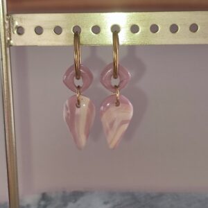 Pampille duo goutte marbré rose & beige