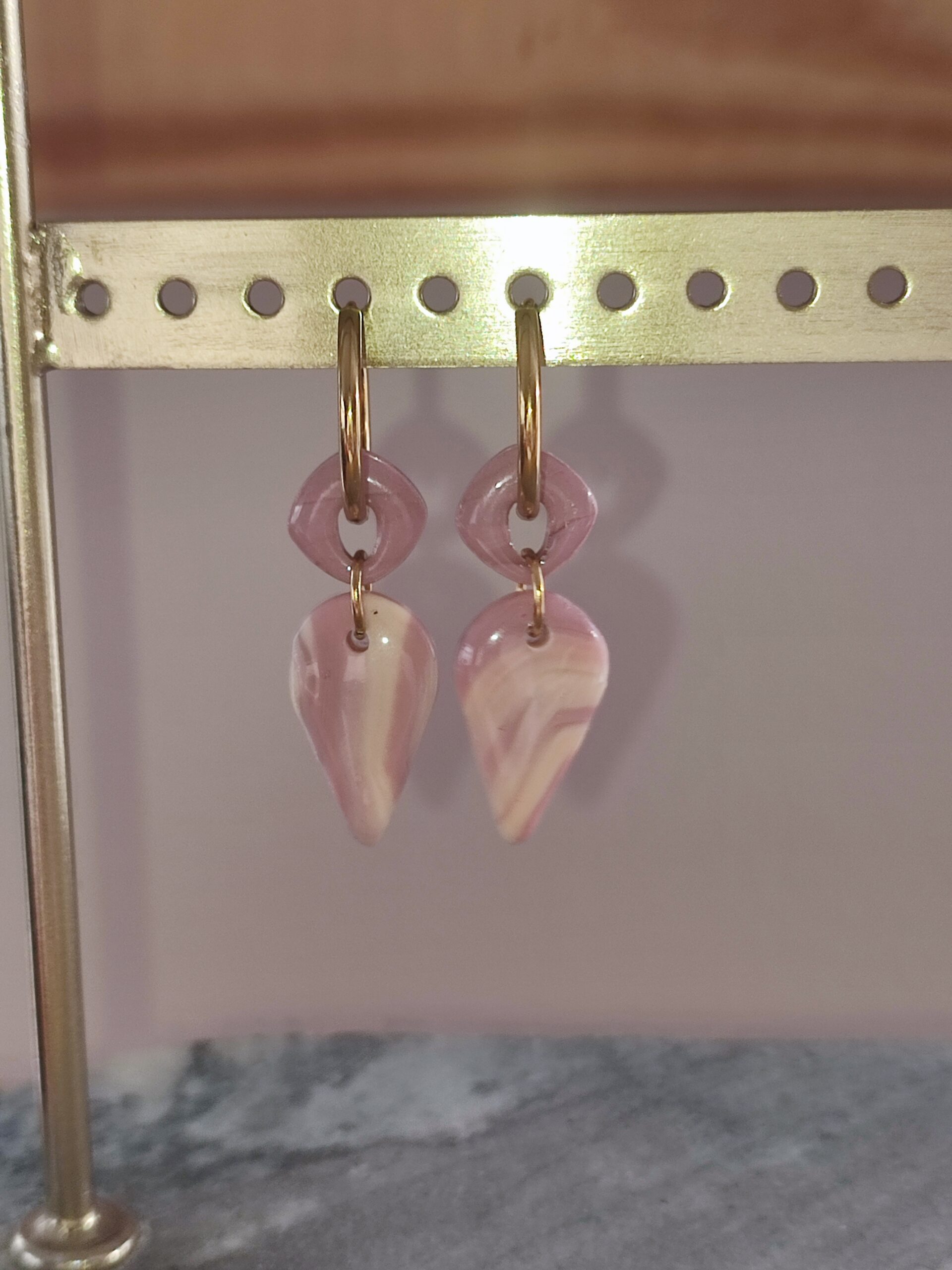 Pampille duo goutte marbré rose & beige