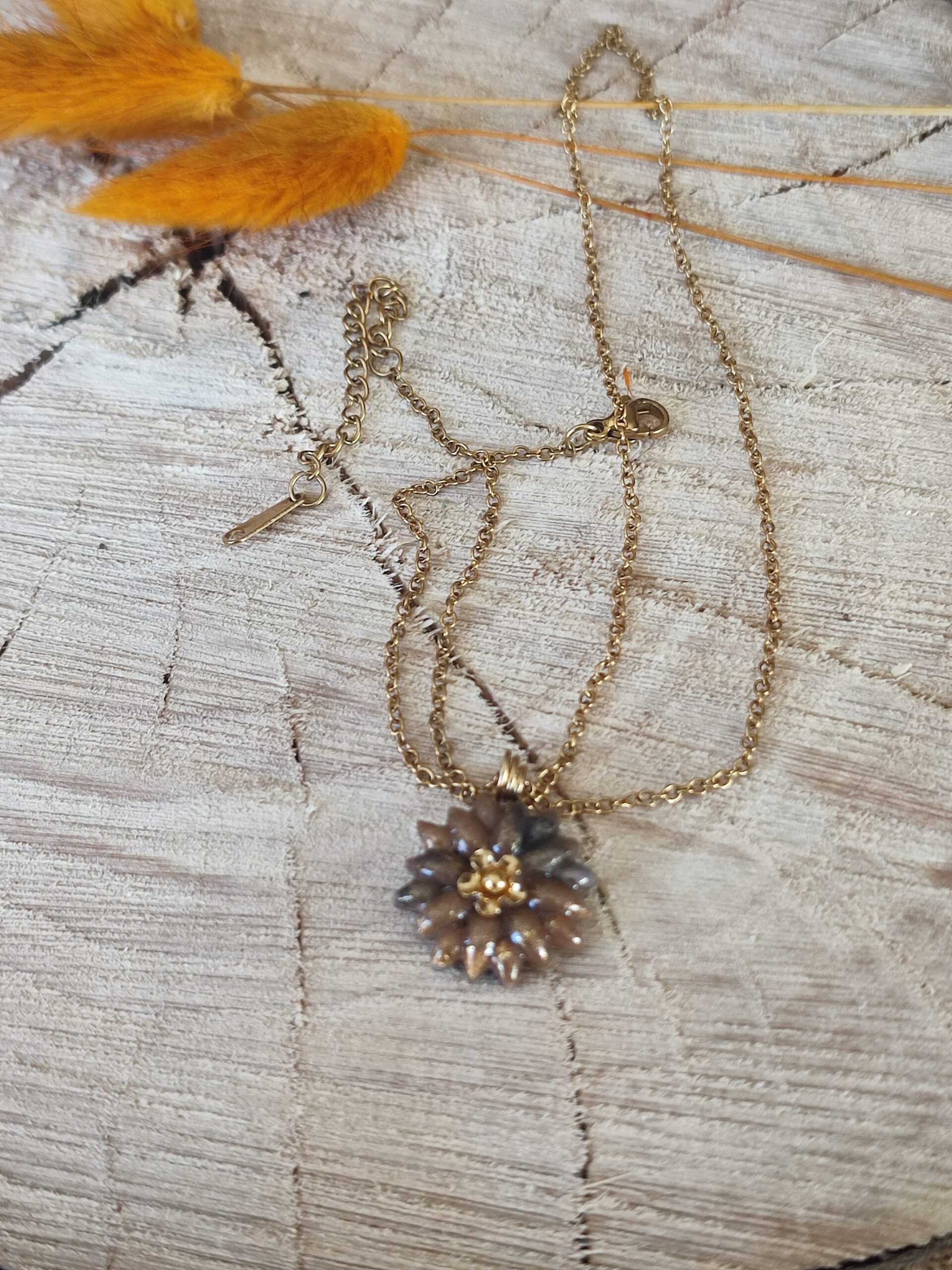 Pendentif Ombellia marron doré