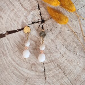 Boucles d'oreilles double perle rose & nacre