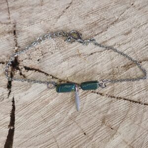 Bracelet tube vert & jaune et breloque