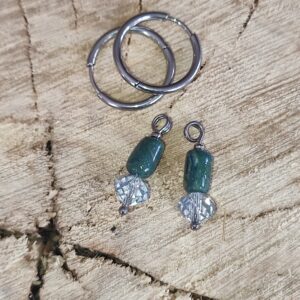 Mini pampille perle tube  bleu-vert & strass